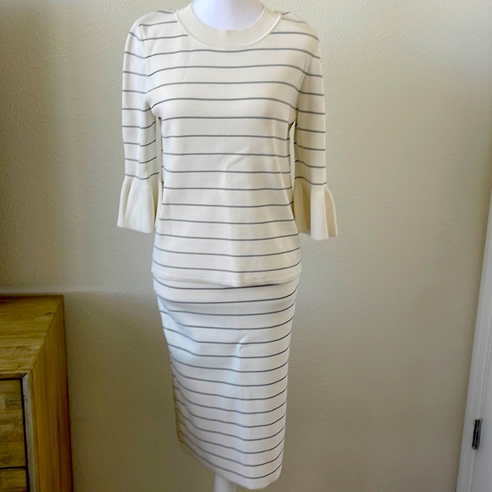 Boss Cream and Gray Striped Skirt Set